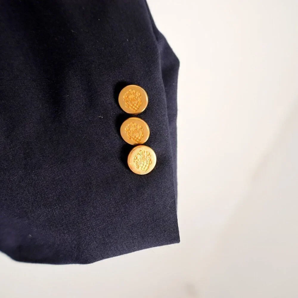 Jospeh & Feiss International Worsted Wool Blue 2 Gold Button Blazer 52R‎ Portly